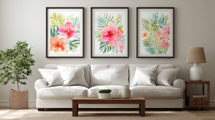 &ldquo;Watercolor Framed Art Set on White Background &ndash; Hand-Painted Wall Decor&rdquo;