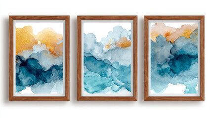 &ldquo;Watercolor Framed Art Set on White Background &ndash; Hand-Painted Wall Decor&rdquo;