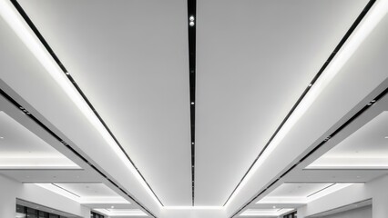 Obraz premium Modern interior with sleek white panels and bright linear lighting