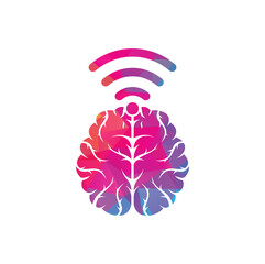 Brain and wifi logo design sign. Education, technology and business background.