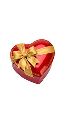 Happy valentines day gift box red heart shaped present with gold ribbon