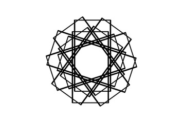 A complex geometric shape with multiple intersecting lines and circles