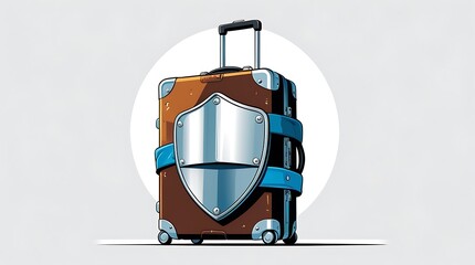 Suitcase with shield, isolated on white background