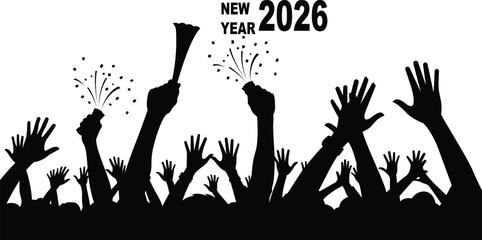 Happy new year 2026 celebration silhouette with fireworks