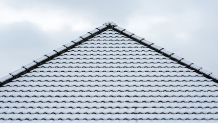 Snow-dusted roof peak against a cloudy sky