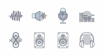Audio and Sound Wave Icons Set for Digital Media.