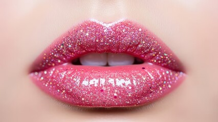 Sparkly pink lips with gloss and glitter