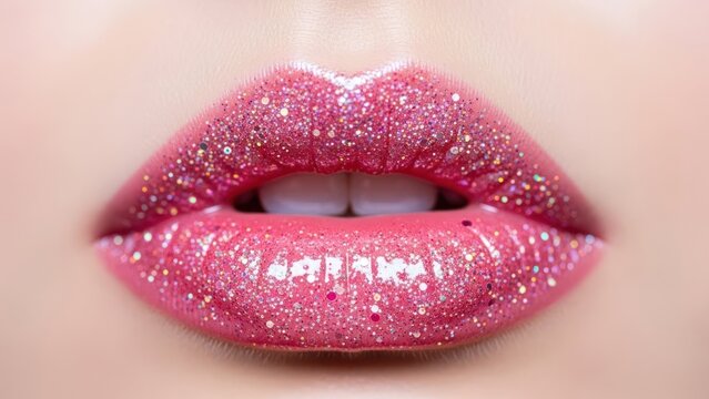 Sparkly pink lips with gloss and glitter