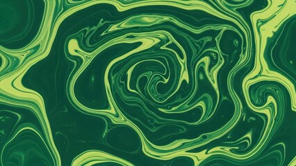 Swirling green and yellow liquid paint creating abstract organic patterns