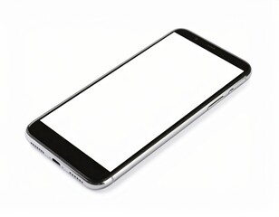 Smartphone with Blank White Screen, No Name Mobile Phone Mockup on White Background