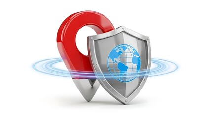 Secure lock shield global protection isolated on white background