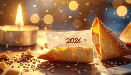 Whimsical 2026 Fortune Cookie Cracking on New Year Table