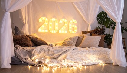 Cozy 2026 Blanket Fort with Fairy Lights on New Year Eve Night