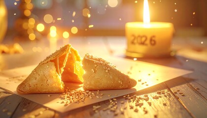 Whimsical 2026 Fortune Cookie Cracking on New Year Table