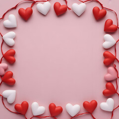 Colorful heart border on pink background