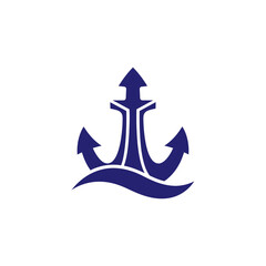 A stylized blue anchor with a wave base, representing maritime themes and stability. © Alfiyah
