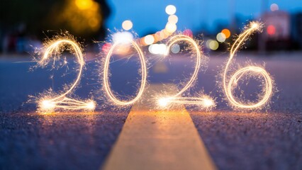 Celebrating the year 2026 with sparkling fireworks