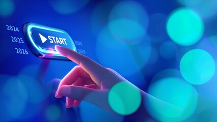 Finger pressing start button on digital interface