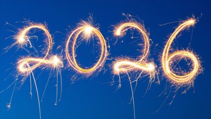 Celebrating the year 2026 with sparkling fireworks