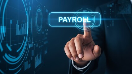 A person interacts with a futuristic digital interface displaying AI and chatbot icons on a tablet