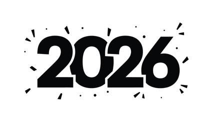 Bold black 2026 graphic with confetti elements celebrating the future year