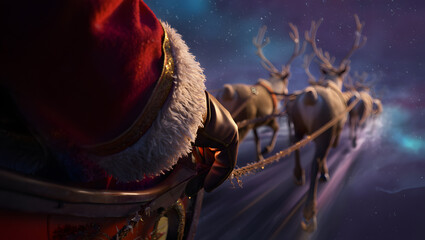 Santa's sleigh under the northern lights