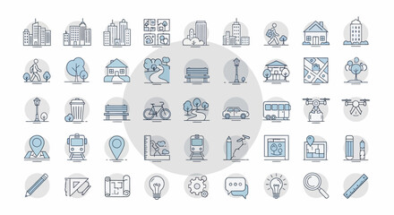 Architecture and city planning thin line icon set. © Heruu