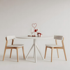 Minimalist dining setup with heart decor