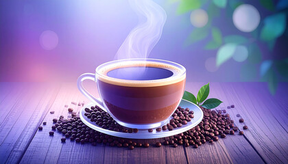 A cinemagraph (living photograph) of a steaming cup of artisan coffee on a rustic wood table