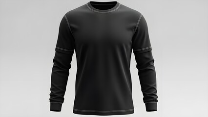 Black Full Sleeve T-Shirt Mockup with Realistic Stitching for Advertising