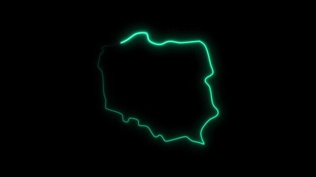 Glowing Green Outline Map of Poland on Black Background Neon Borders poland map glowing map