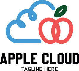 Apple cloud logo with blue cloud and red apple symbol