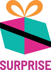 Colorful gift box with ribbon and surprise text