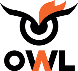 Owl logo with orange flame  animal symbol