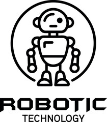 Robot character in circle with robotic technology text