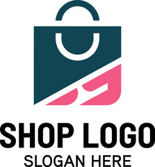 shopping bag logo design with pink and green colors and text