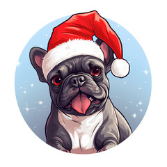 Festive French Bulldog Christmas Hat Illustration