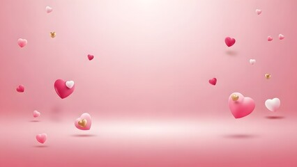 Floating hearts in pink background