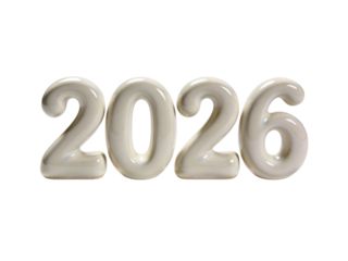 3D bold numerals 2026, isolated on white background, high-resolution, modern 3D typography, clean