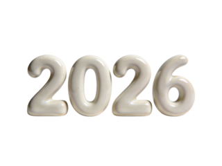 3D bold numerals 2026, isolated on white background, high-resolution, modern 3D typography, clean