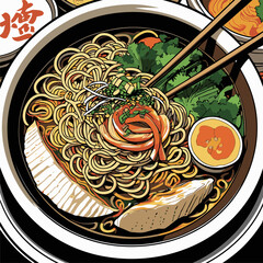 Japanese ramen vector illustration with natural colors