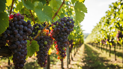 Ripe grapes hanging on vineyard
