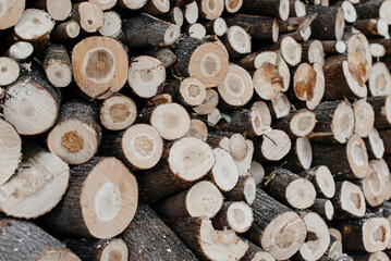 large pile of stacked woods for heating, background, pattern