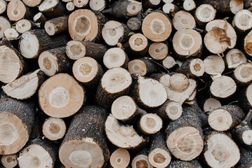 large pile of stacked woods for heating, background, pattern