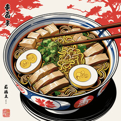 Japanese ramen vector illustration with natural colors
