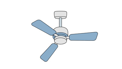 Ceiling fan vector illustration with three blades on white background.