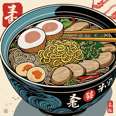 Japanese ramen vector illustration with natural colors