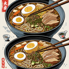 Japanese ramen vector illustration with natural colors