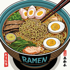 Japanese ramen vector illustration with natural colors