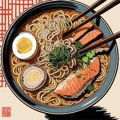 Japanese ramen vector illustration with natural colors
